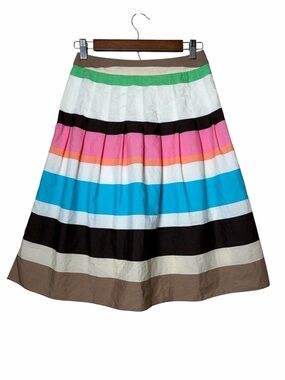 Vintage Talbots Petites Colorful Striped Pleated A-Line Skirt Euro Summer Size 0